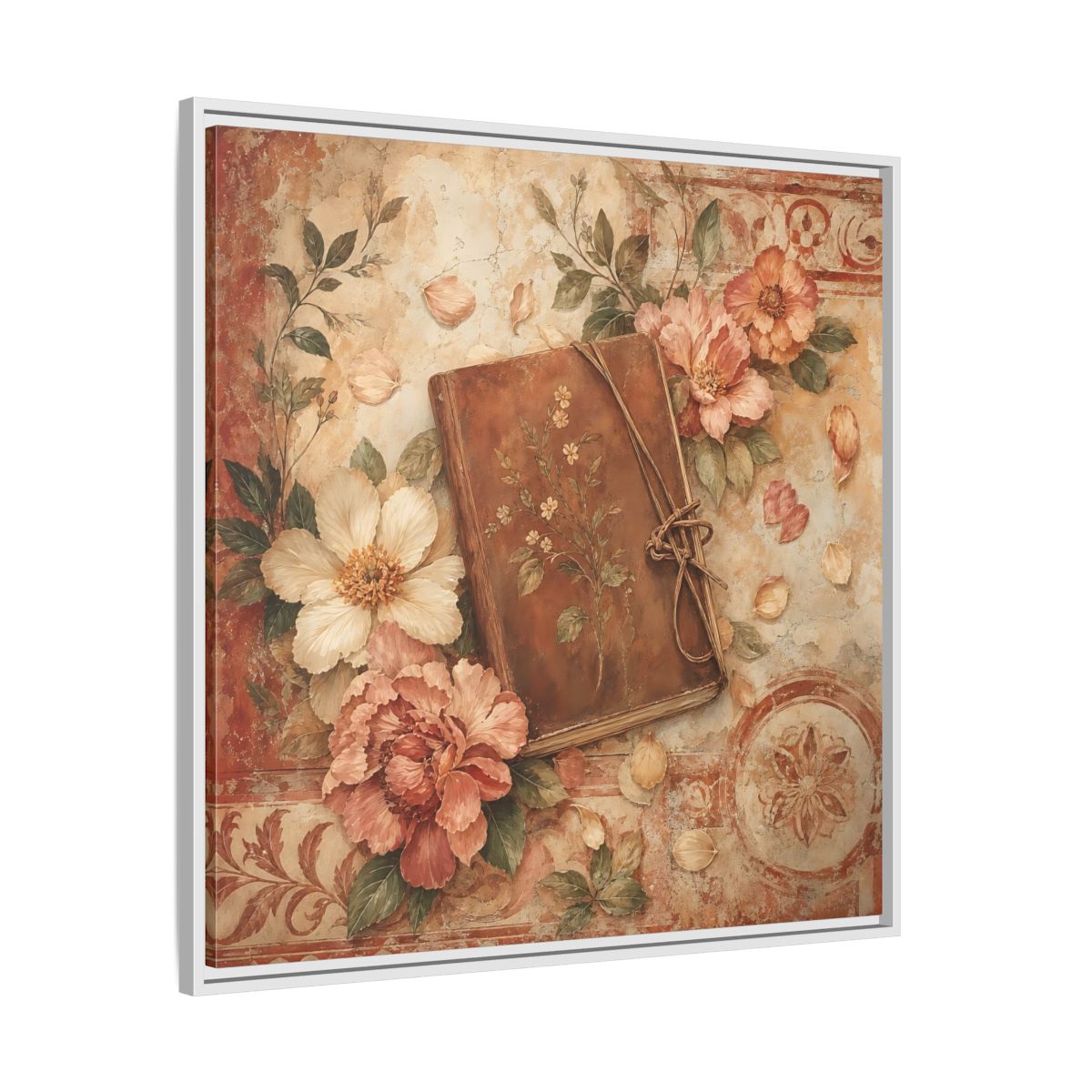 Side Mockup 25. Vintage Vintage Book Vintage Floral Book shown as stretched canvas wall art