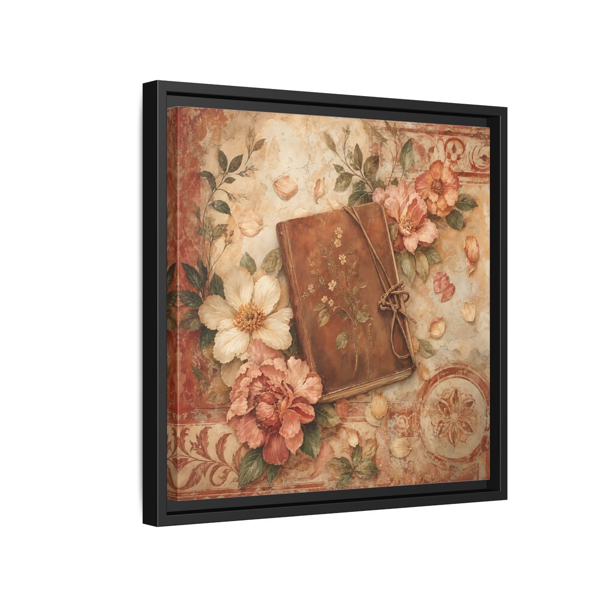 Side Mockup 15. Vintage Vintage Book Vintage Floral Book shown as stretched canvas wall art