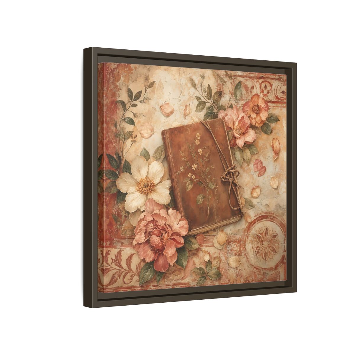 Side Mockup 14. Vintage Vintage Book Vintage Floral Book shown as stretched canvas wall art