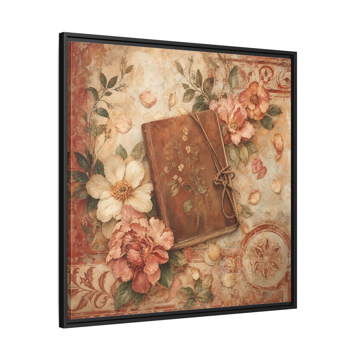 Side Mockup 30. Vintage Vintage Book Vintage Floral Book shown as stretched canvas wall art