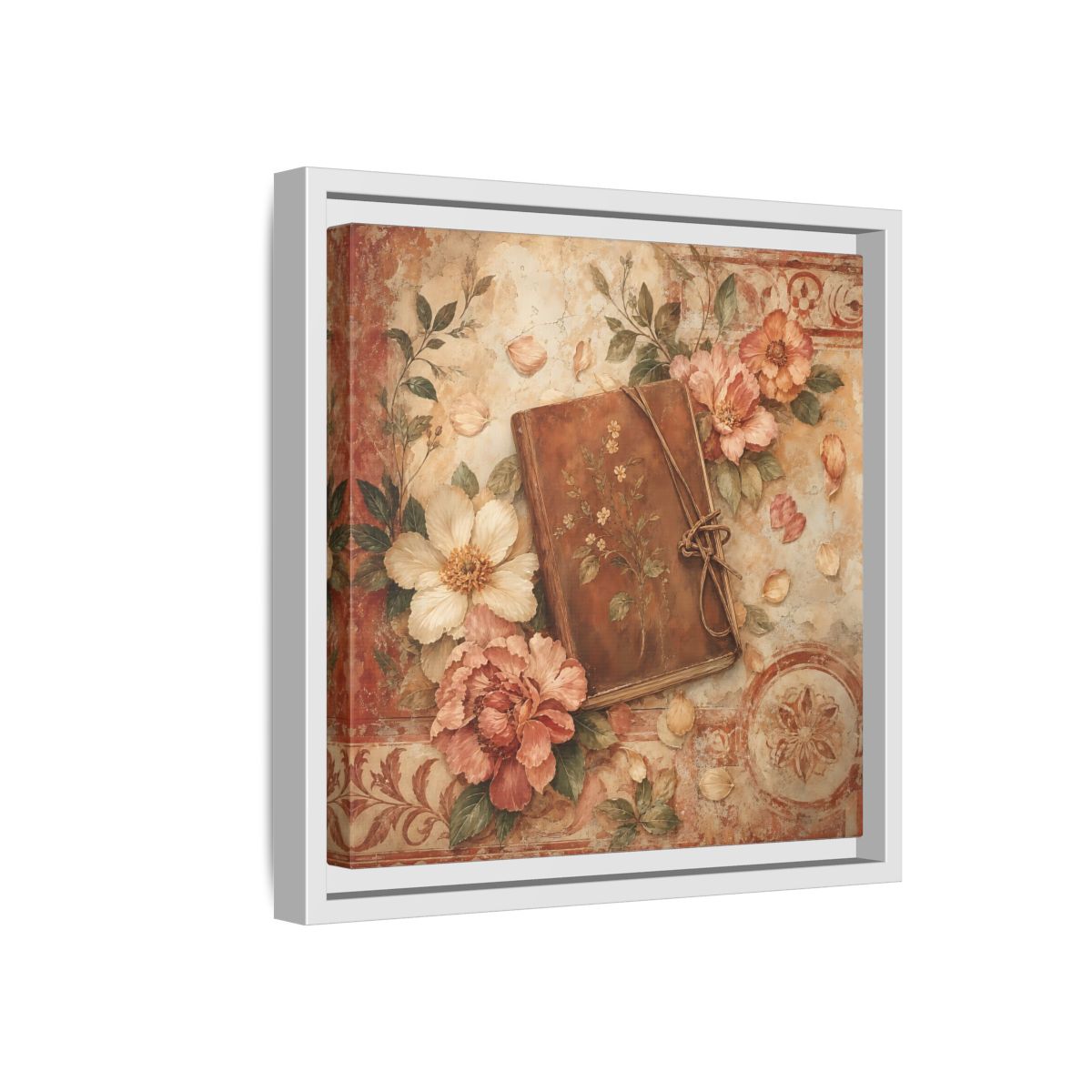 Side Mockup 16. Vintage Vintage Book Vintage Floral Book shown as stretched canvas wall art
