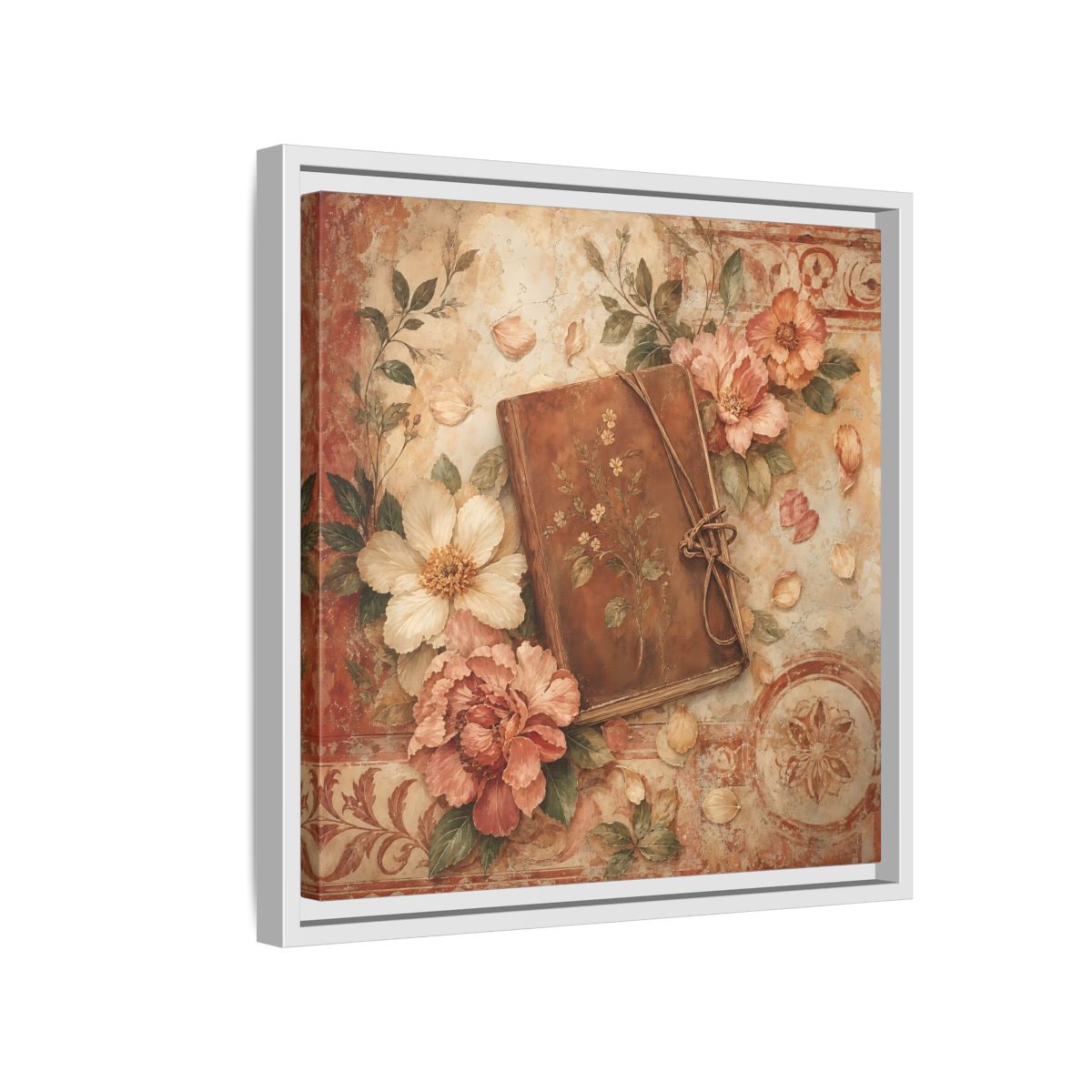 Side Mockup 13. Vintage Vintage Book Vintage Floral Book shown as stretched canvas wall art