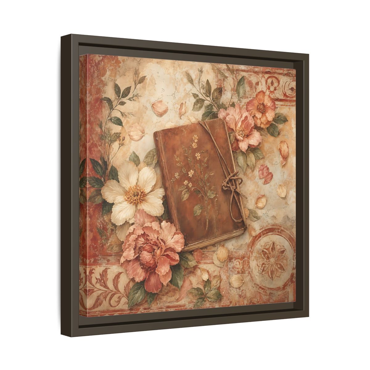 Side Mockup 29. Vintage Vintage Book Vintage Floral Book shown as stretched canvas wall art