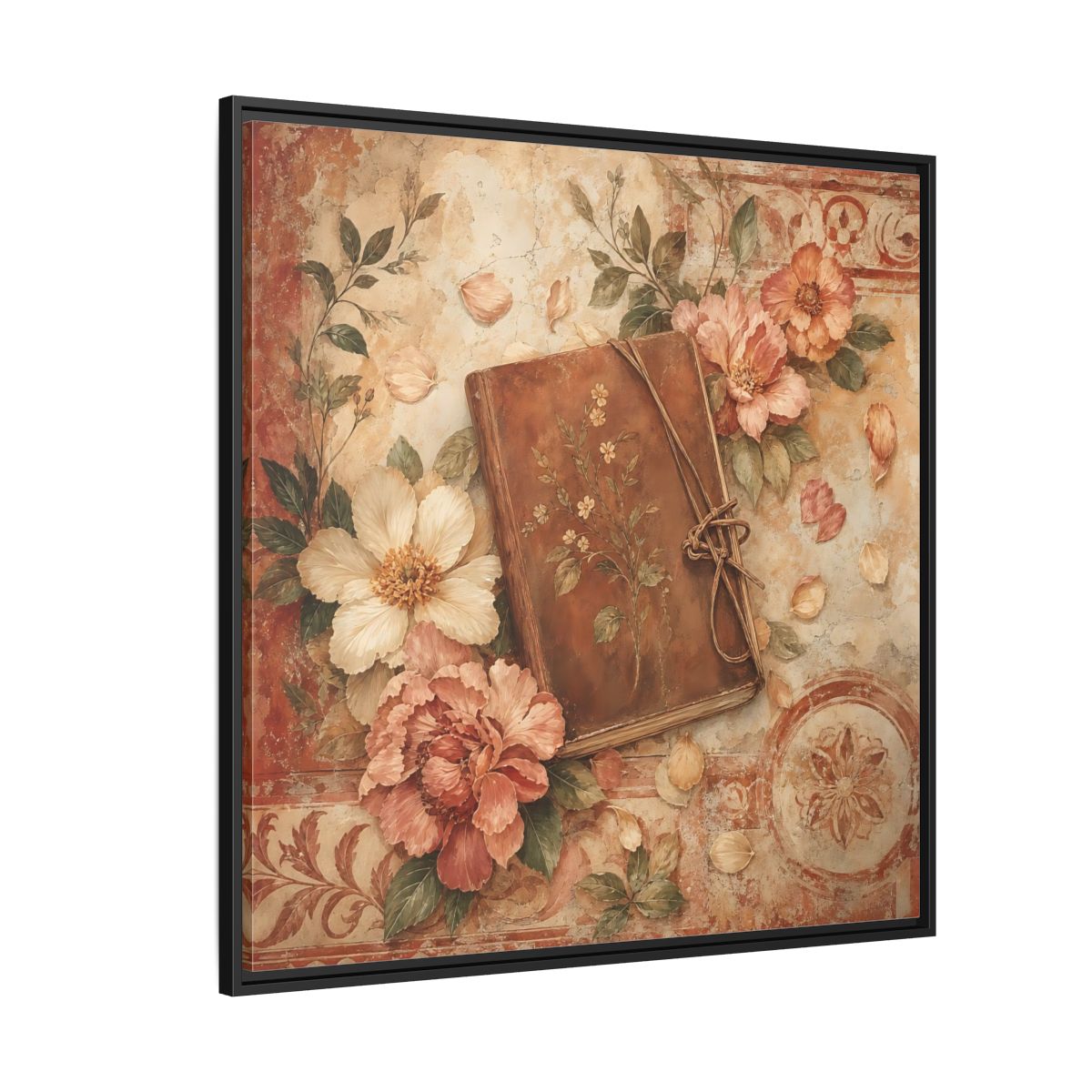 Side Mockup 6. Vintage Vintage Book Vintage Floral Book shown as stretched canvas wall art