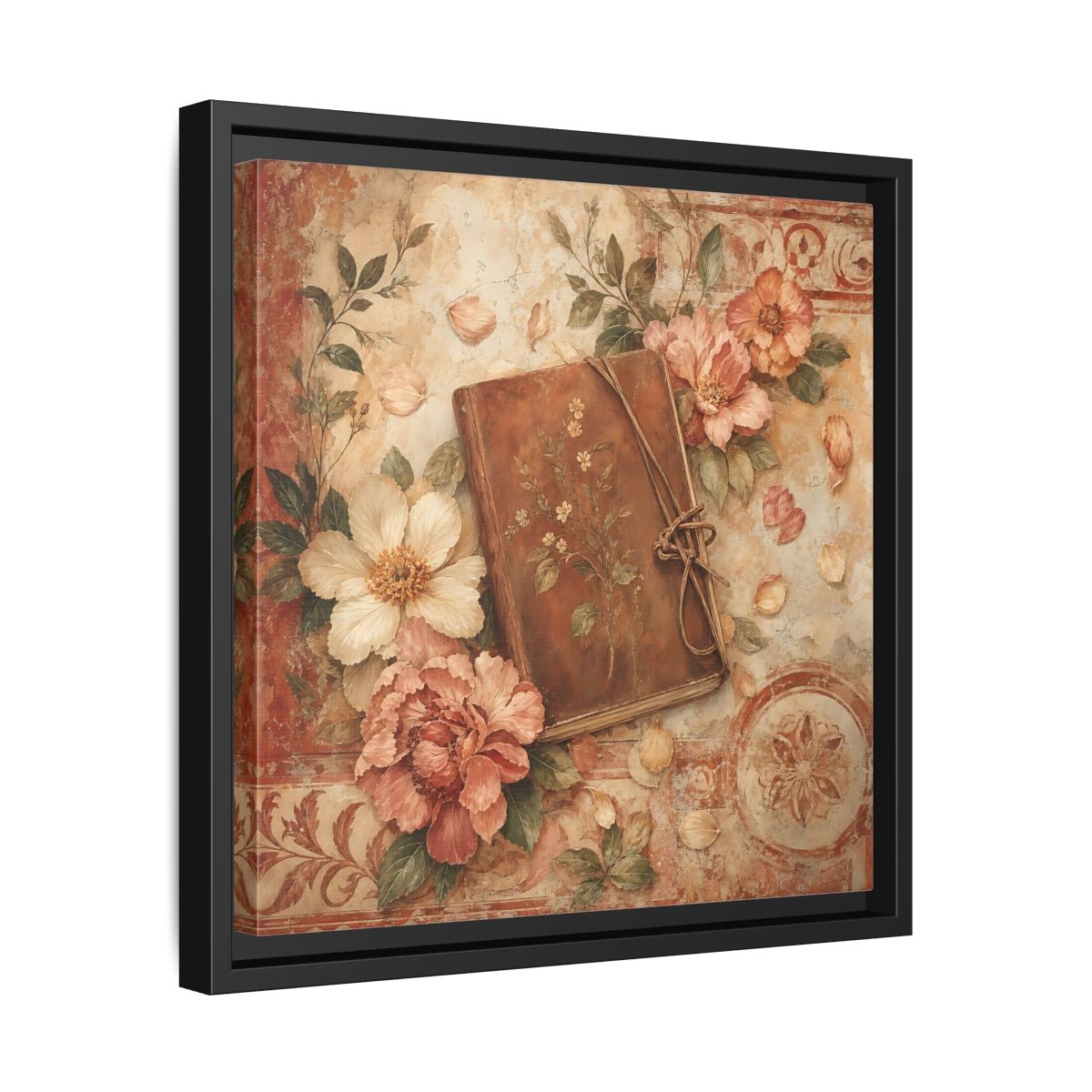 Side Mockup 32. Vintage Vintage Book Vintage Floral Book shown as stretched canvas wall art