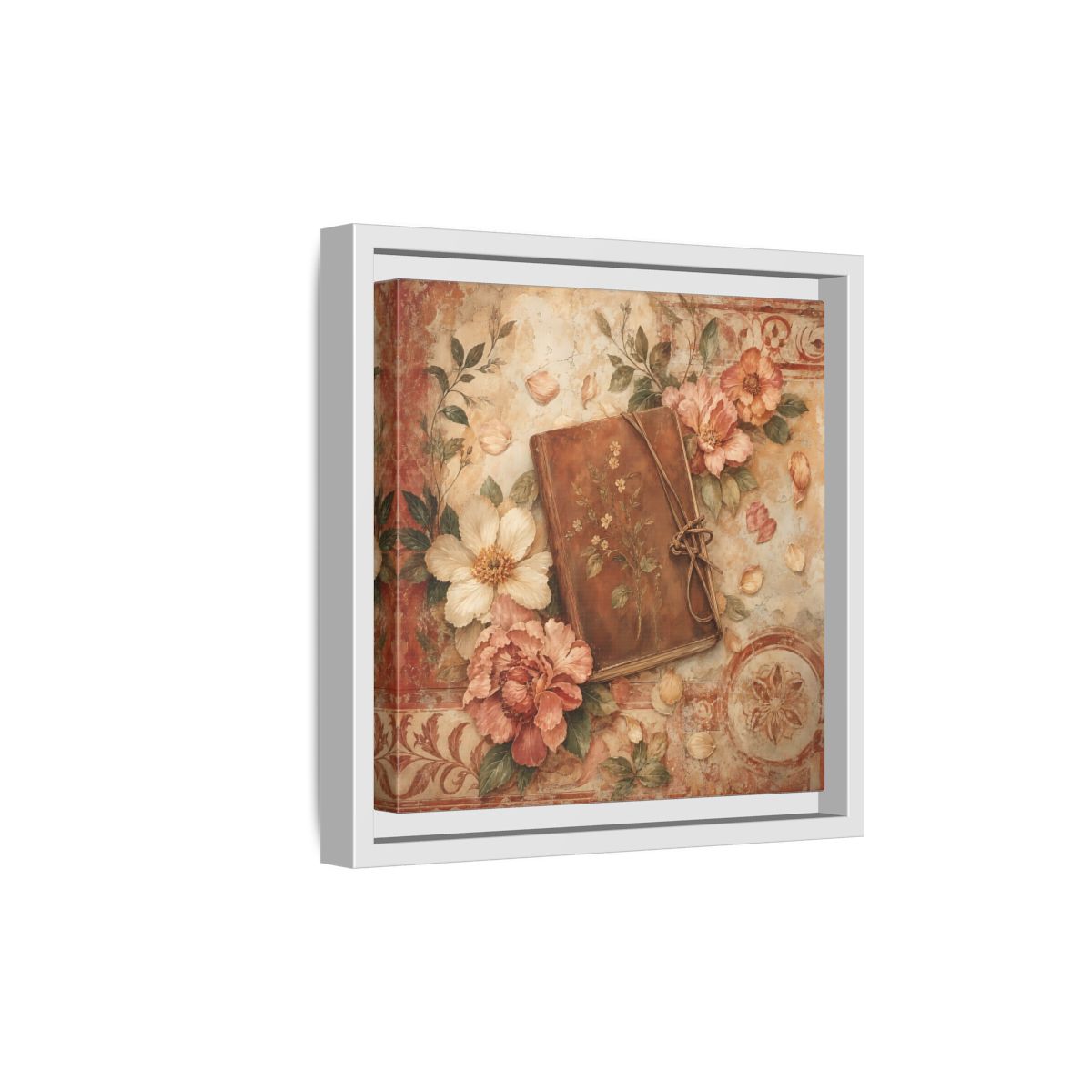 Side Mockup 19. Vintage Vintage Book Vintage Floral Book shown as stretched canvas wall art