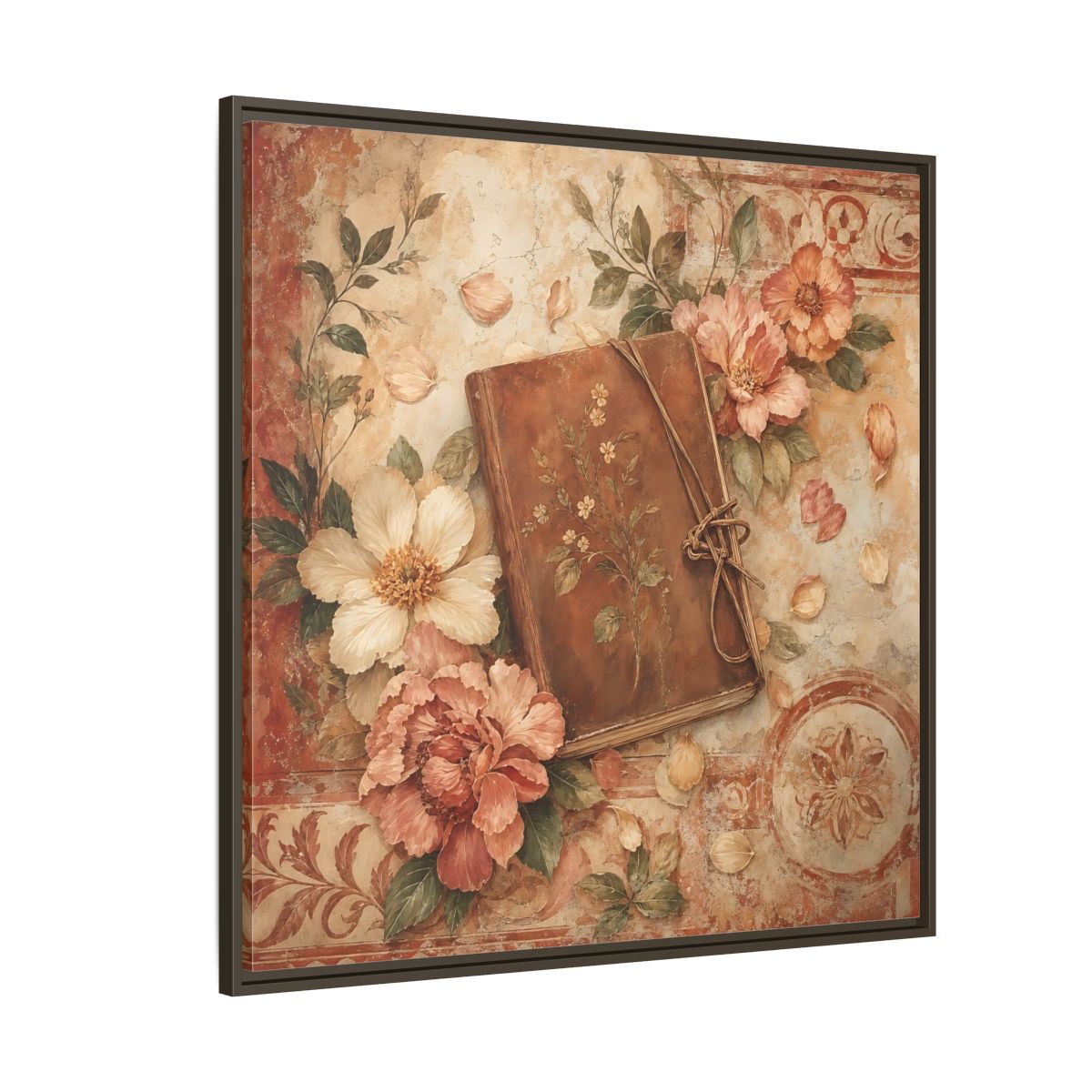 Side Mockup 5. Vintage Vintage Book Vintage Floral Book shown as stretched canvas wall art