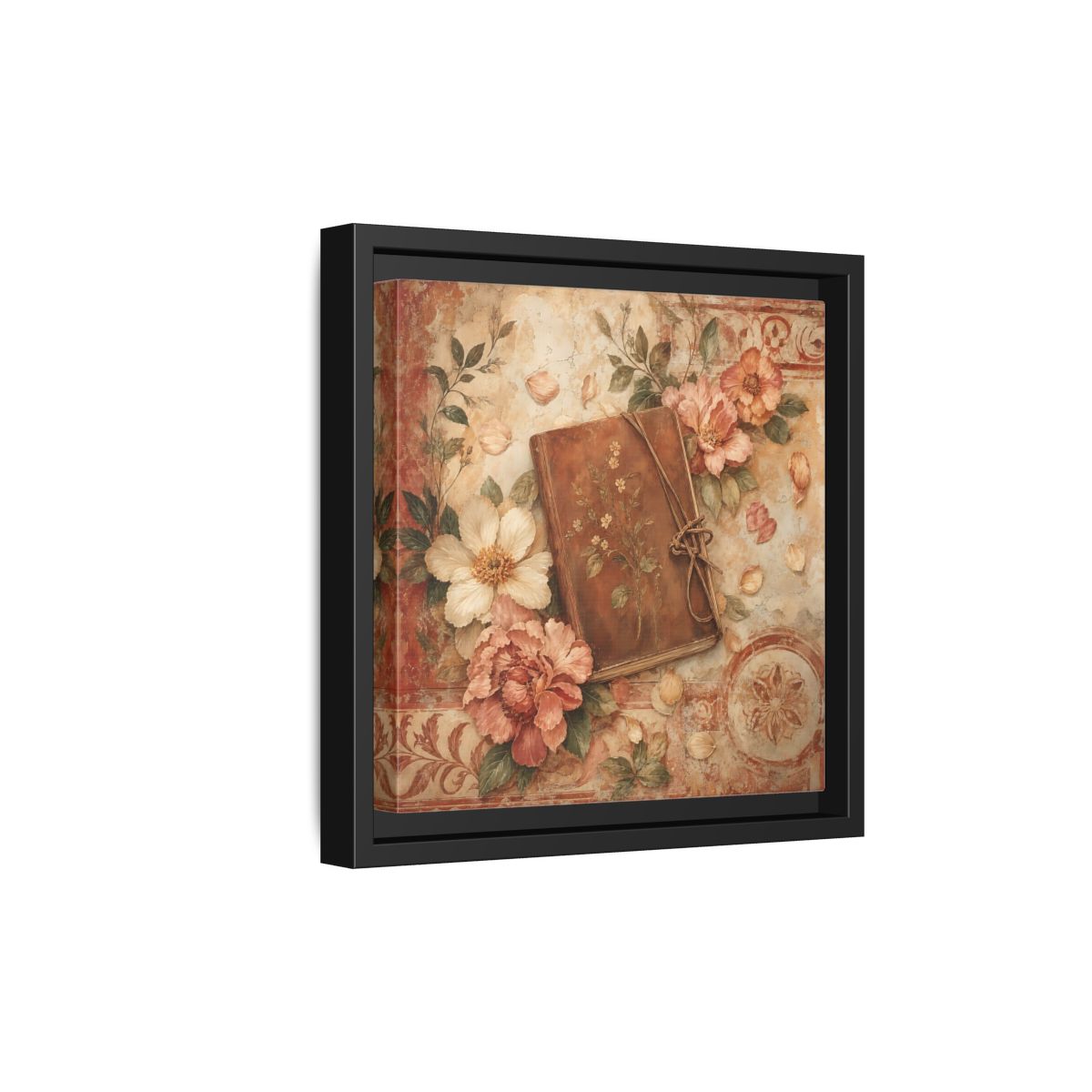 Side Mockup 21. Vintage Vintage Book Vintage Floral Book shown as stretched canvas wall art