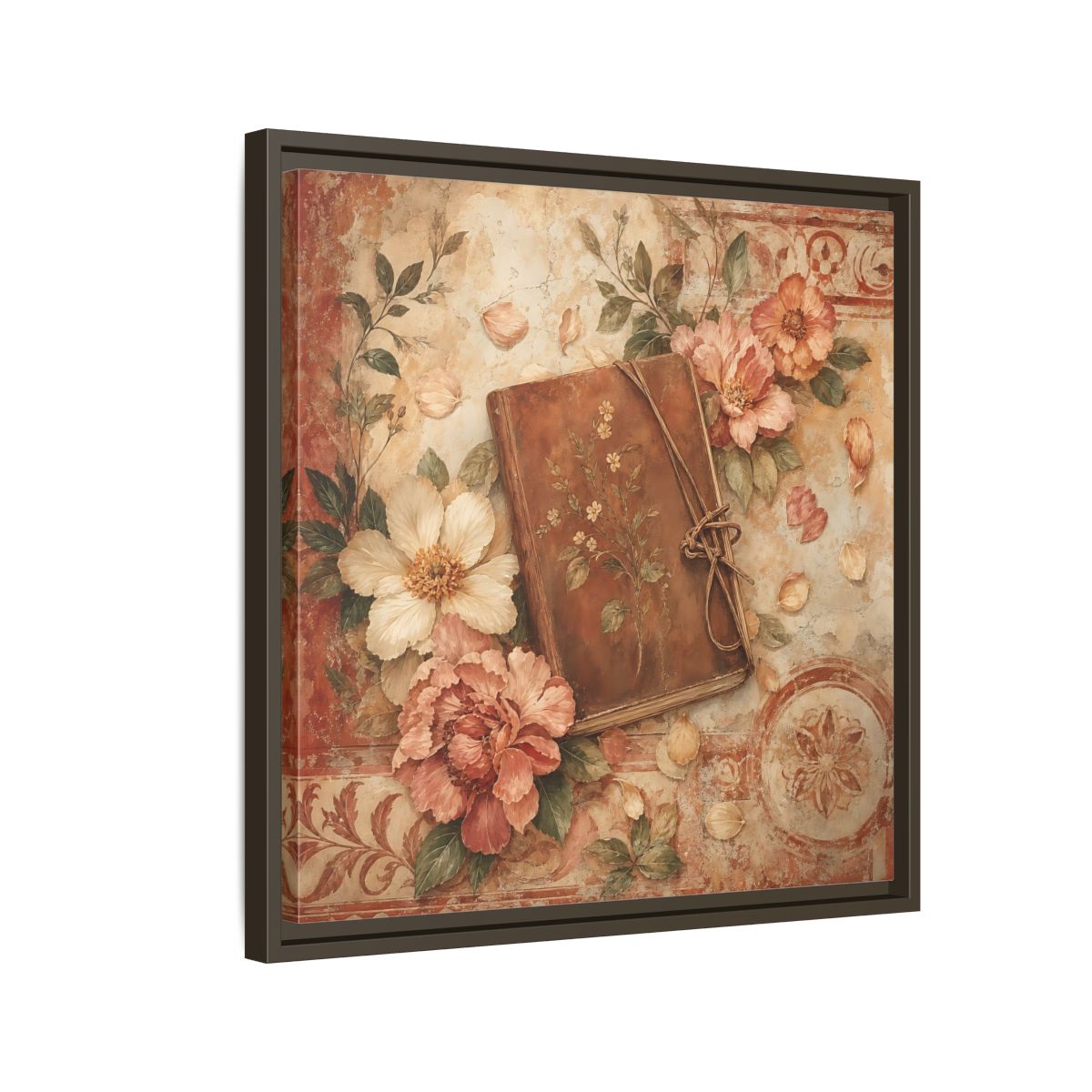 Side Mockup 11. Vintage Vintage Book Vintage Floral Book shown as stretched canvas wall art
