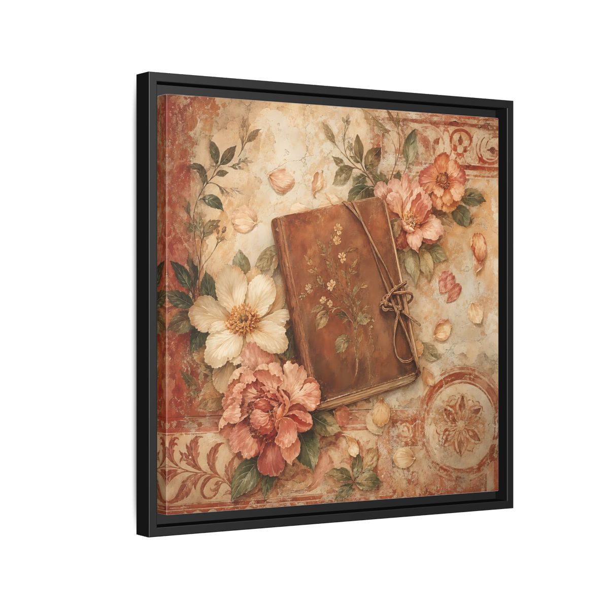 Side Mockup 12. Vintage Vintage Book Vintage Floral Book shown as stretched canvas wall art