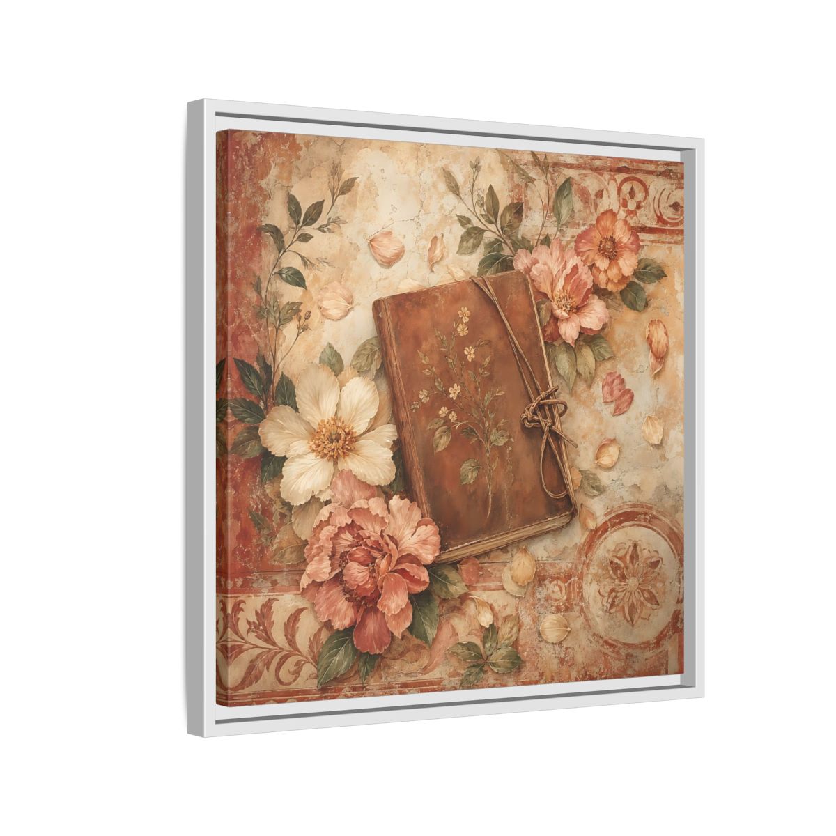 Side Mockup 10. Vintage Vintage Book Vintage Floral Book shown as stretched canvas wall art
