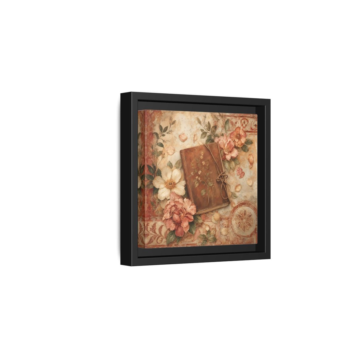 Side Mockup 3. Vintage Vintage Book Vintage Floral Book shown as stretched canvas wall art