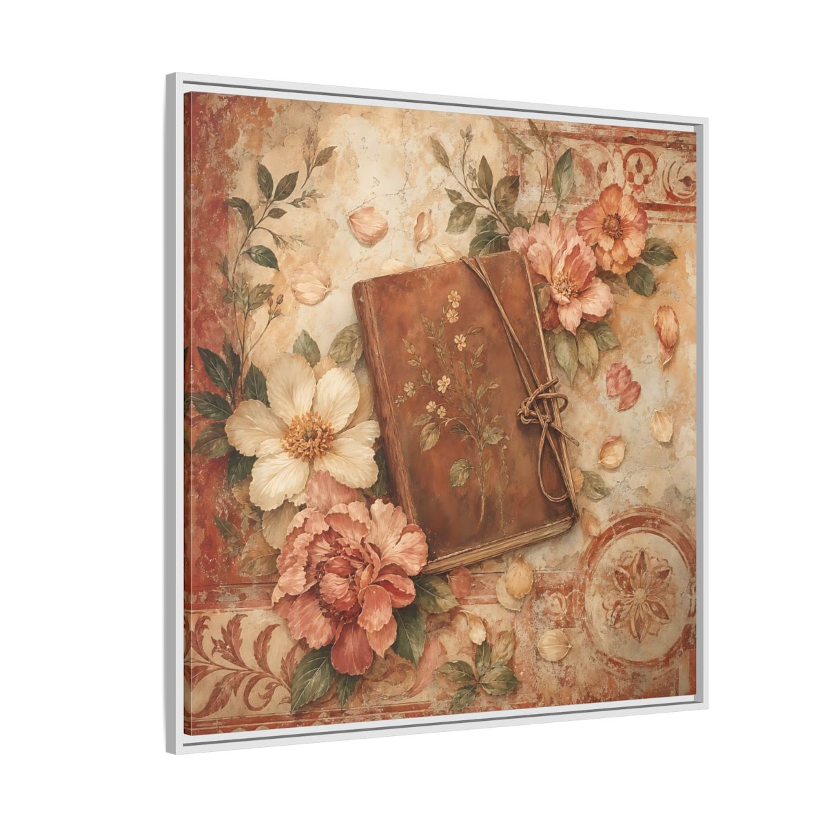 Side Mockup 4. Vintage Vintage Book Vintage Floral Book shown as stretched canvas wall art