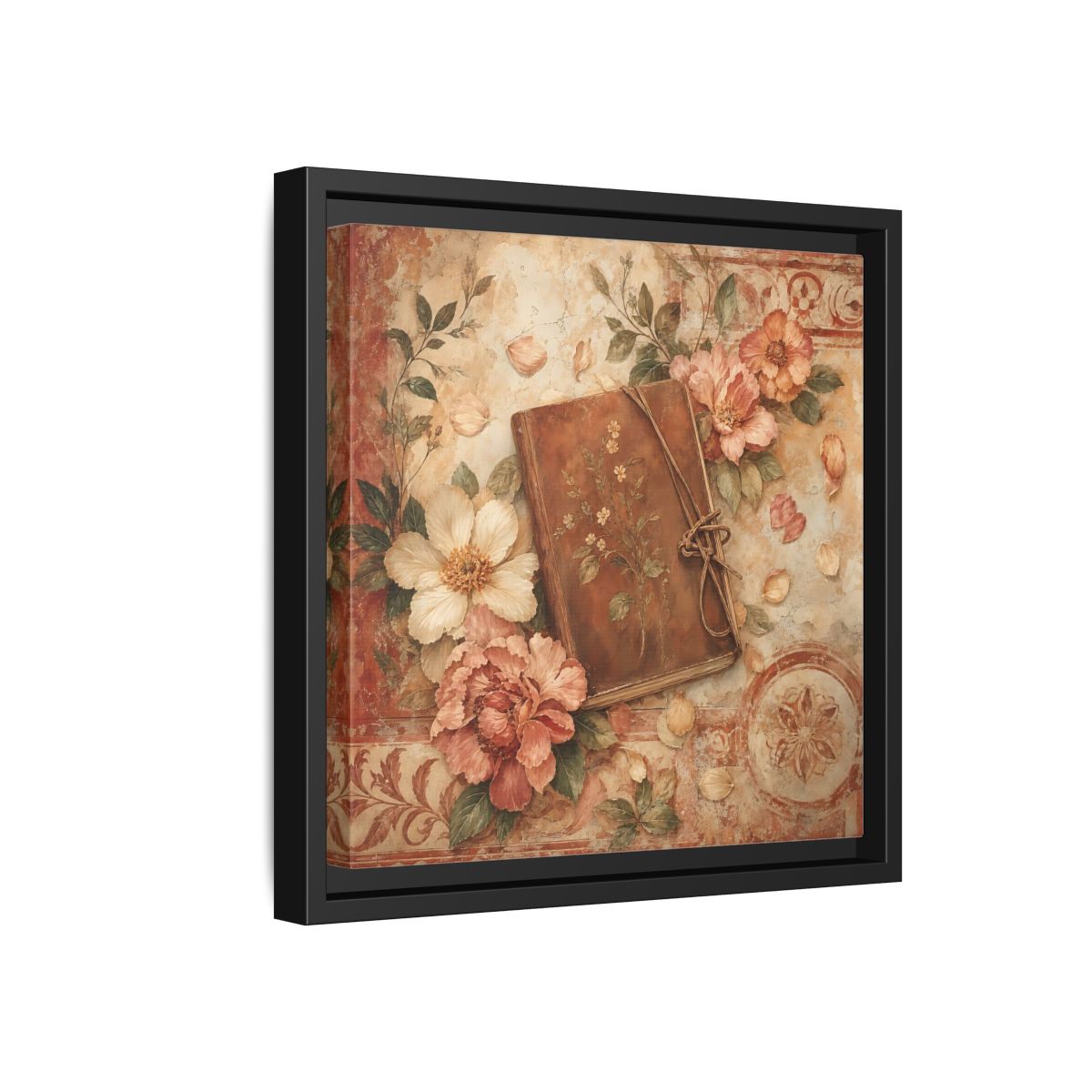 Side Mockup 18. Vintage Vintage Book Vintage Floral Book shown as stretched canvas wall art