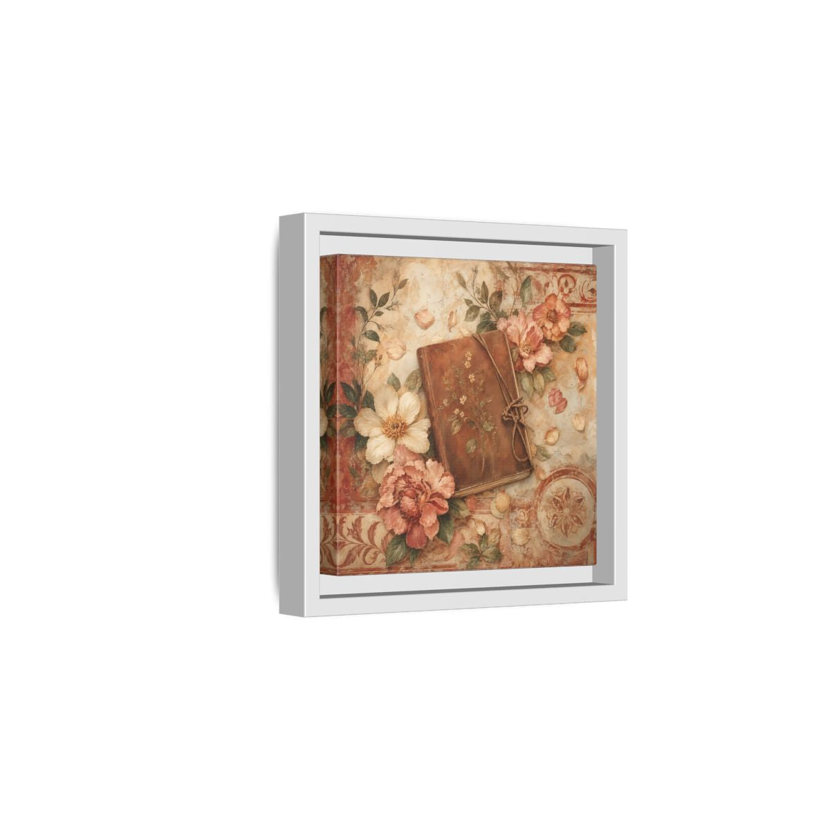 Side Mockup 1. Vintage Vintage Book Vintage Floral Book shown as stretched canvas wall art