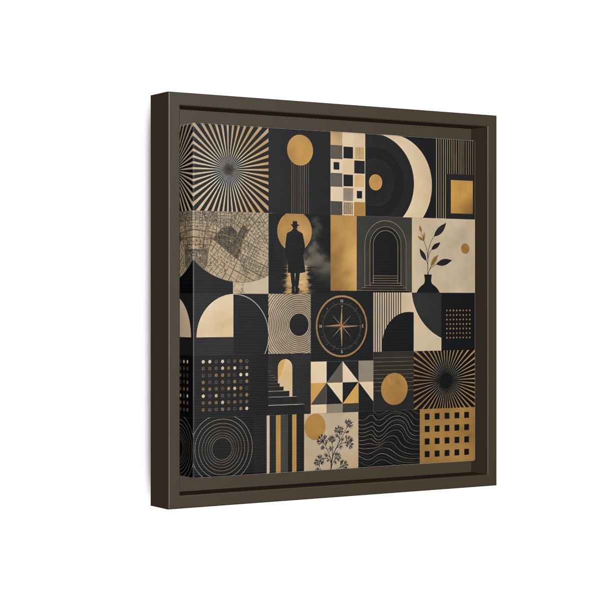 Side Mockup 17. Vintage Geometric Collage Black Gold Abstract shown as stretched canvas wall art