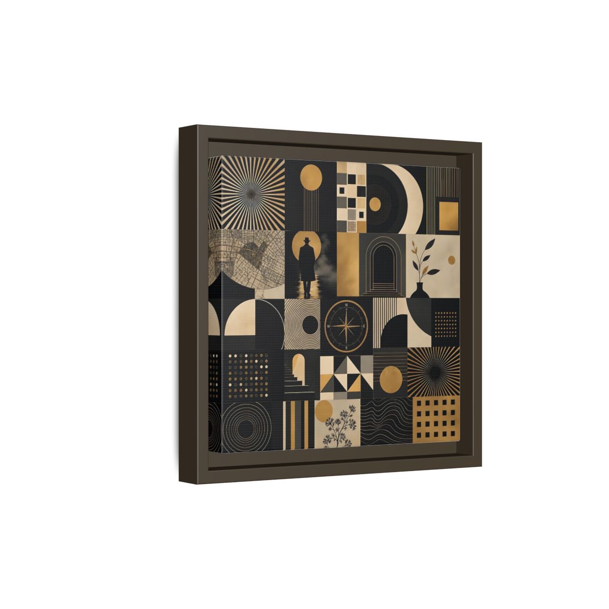 Side Mockup 20. Vintage Geometric Collage Black Gold Abstract shown as stretched canvas wall art