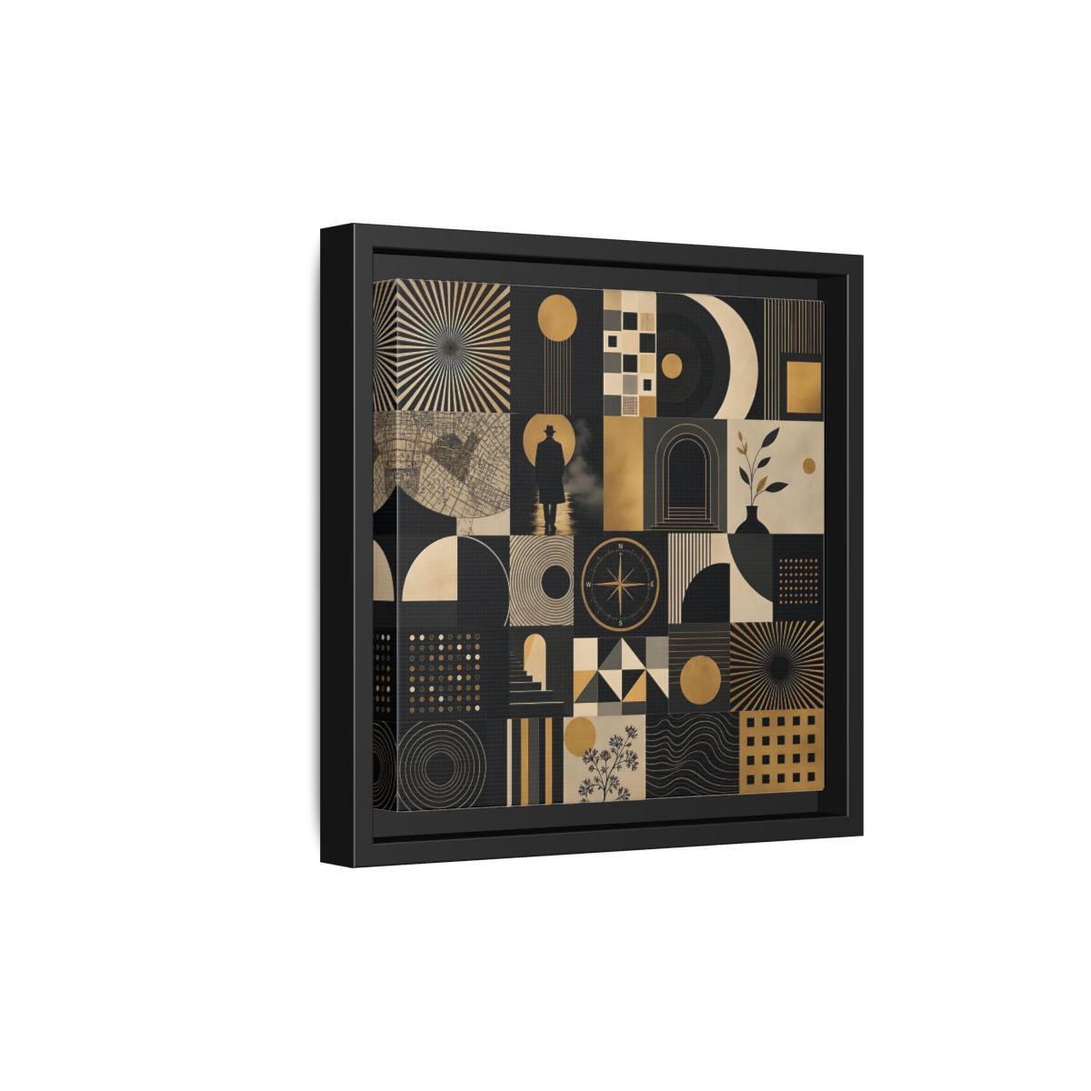 Side Mockup 21. Vintage Geometric Collage Black Gold Abstract shown as stretched canvas wall art