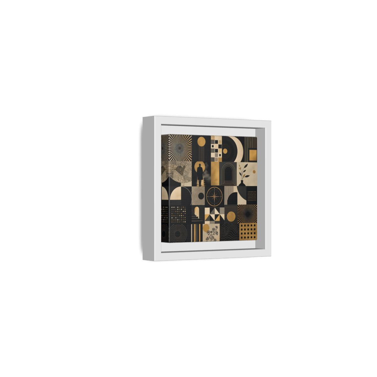 Side Mockup 22. Vintage Geometric Collage Black Gold Abstract shown as stretched canvas wall art