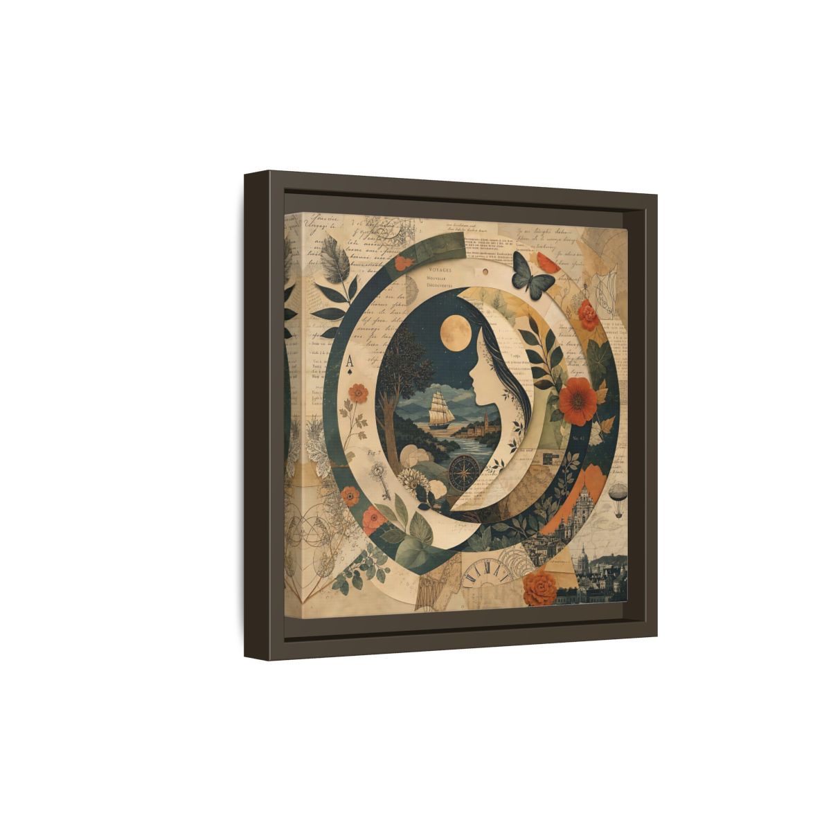 Side Mockup 20. Vintage Voyage Scene Vintage Collage shown as stretched canvas wall art