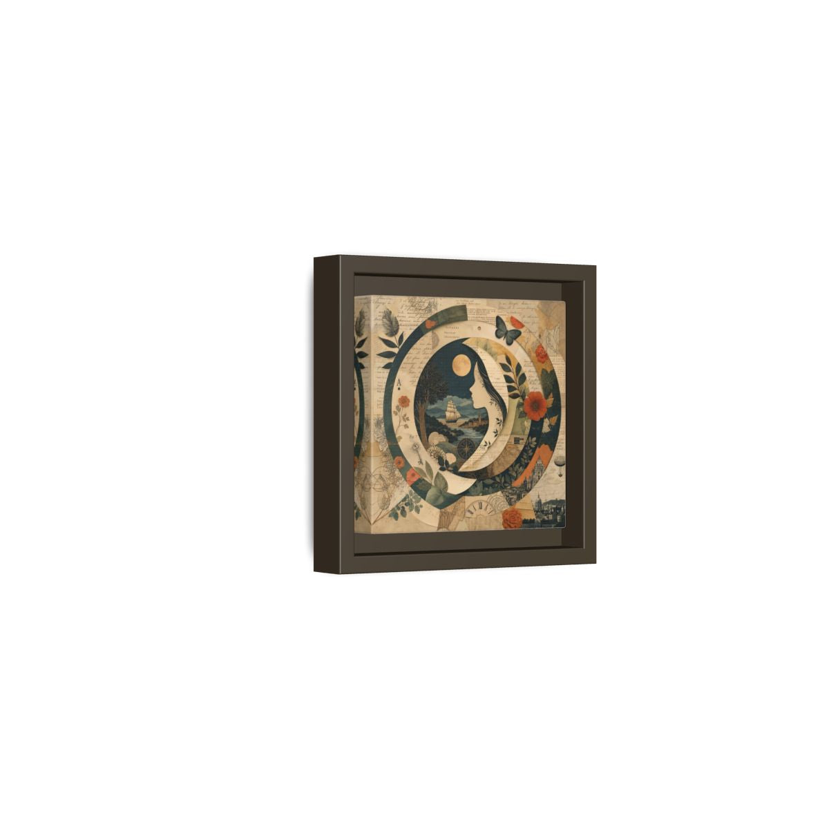Side Mockup 23. Vintage Voyage Scene Vintage Collage shown as stretched canvas wall art