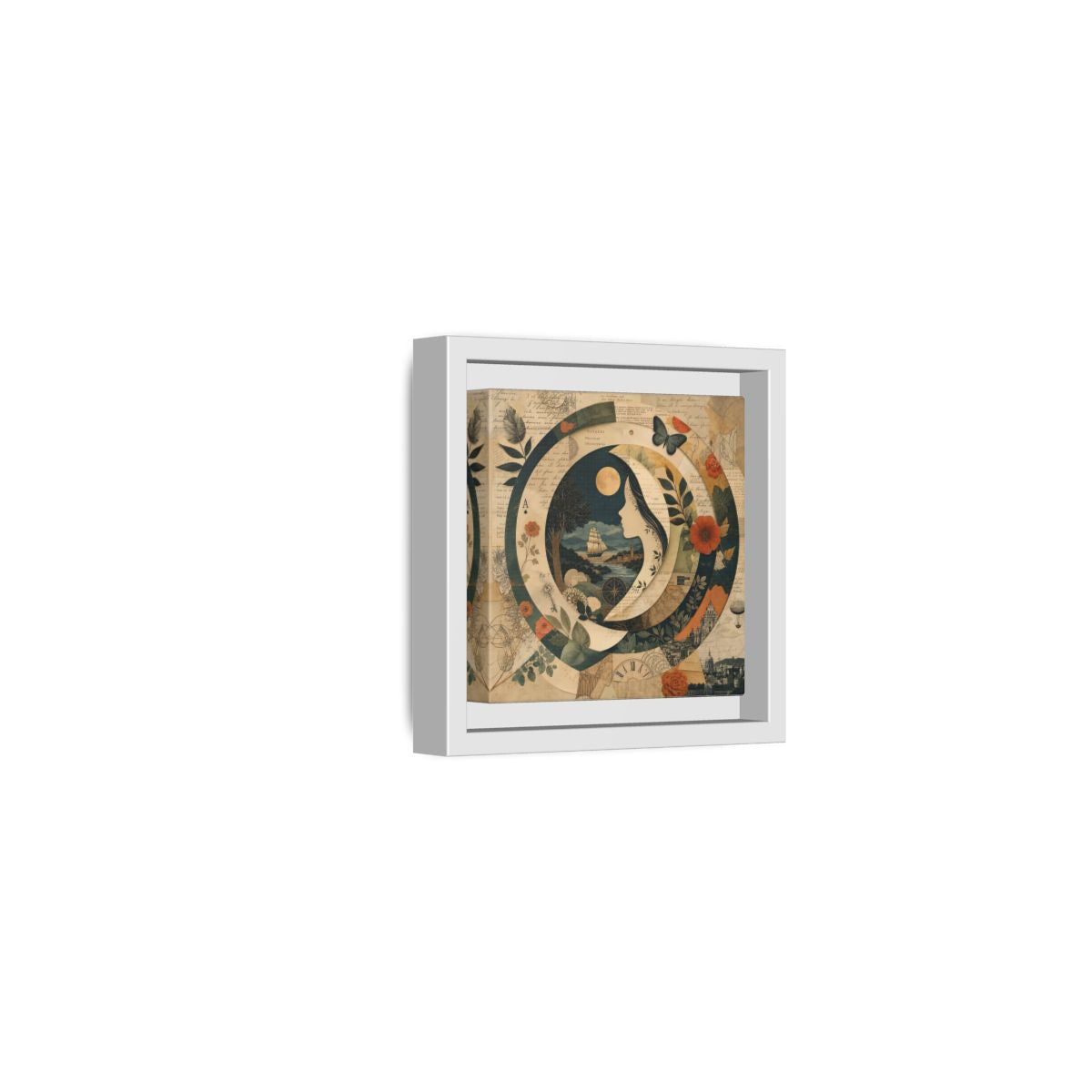 Side Mockup 22. Vintage Voyage Scene Vintage Collage shown as stretched canvas wall art