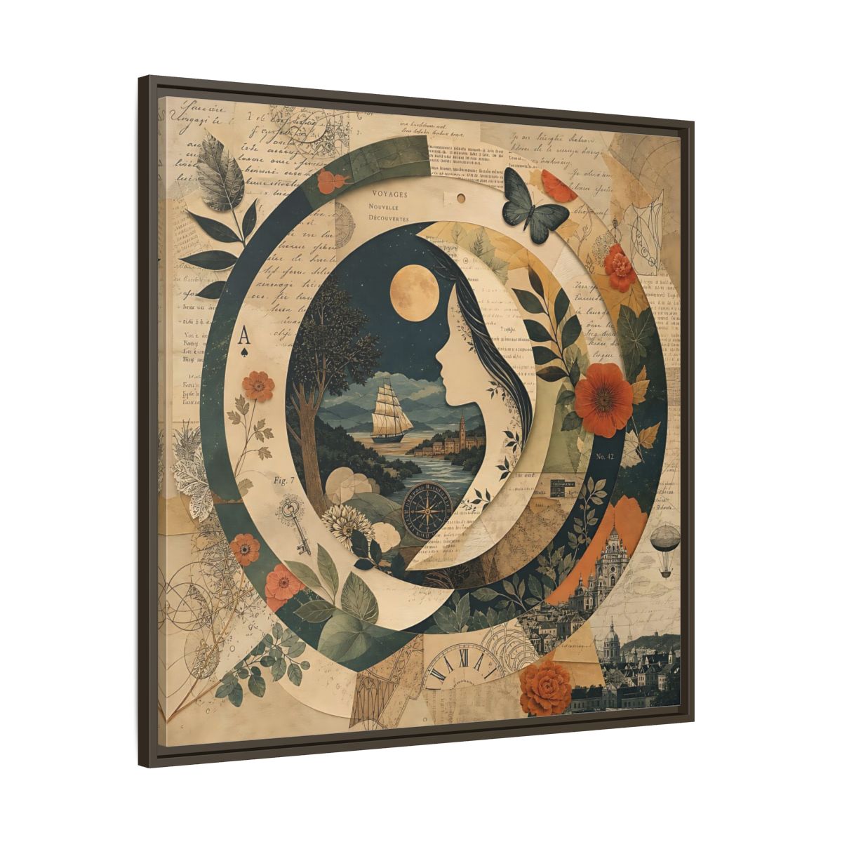 Main Mockup. Vintage Voyage Scene Vintage Collage shown as stretched canvas wall art